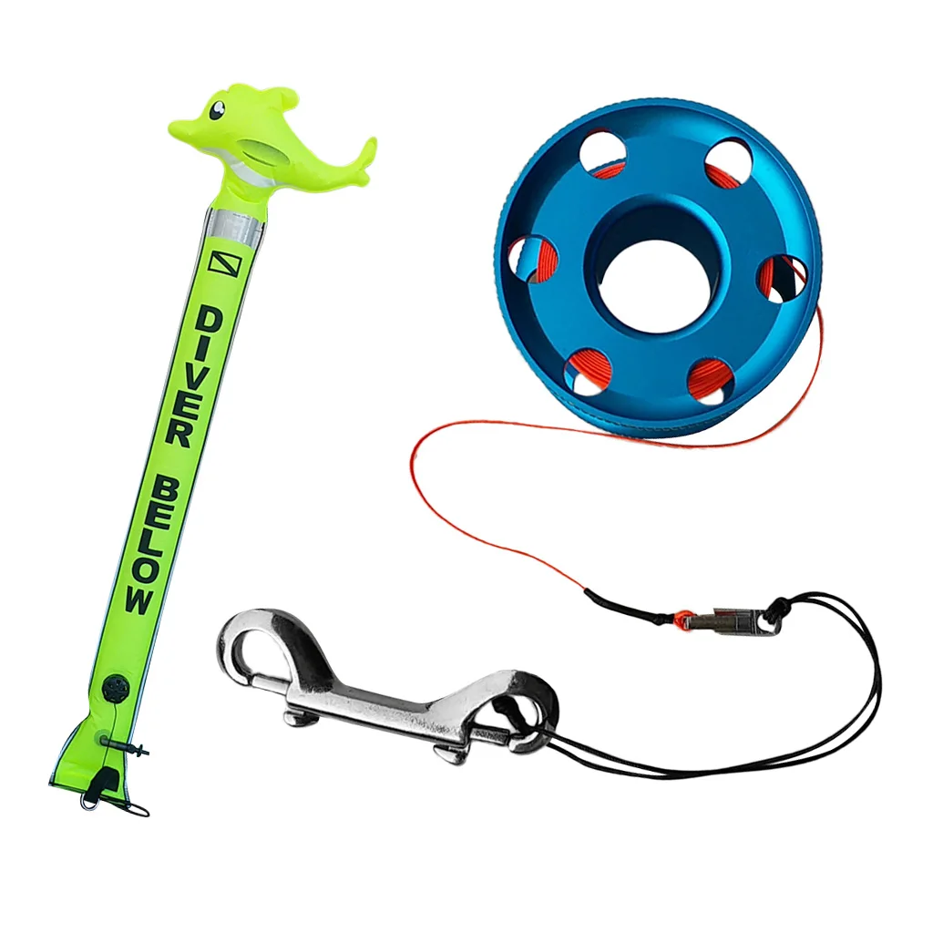 Diving Snorkeling Safety Surface Marker Buoy(SMB) with Finger Reel Line Guide for Cave/Wreck Dive