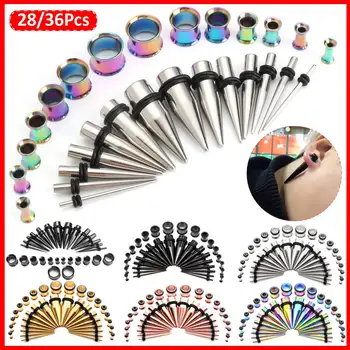 

36/28pcs Steel Ear Tunnels Taper Stretching Kits Gauges 2mm-10mm Sets Wholesale Ear Expander Body Piercing Jewelry Ear Plugs