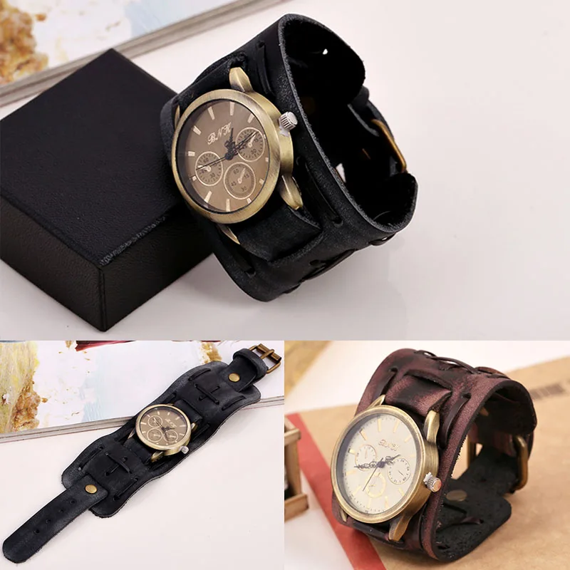 Clock Bracelet Watches Cool Big Cuff Punk-Rock Retro Male Mens