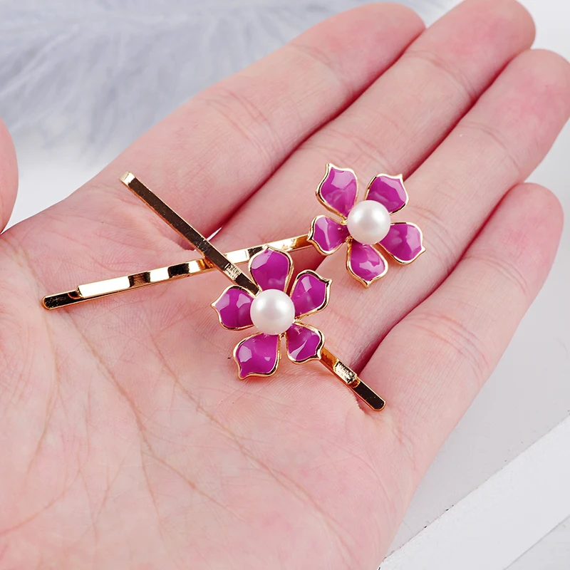 Simple Design Cute Black/Red/White Enamel Flower Hairpin For Women Handmade Date Gift Jewelry