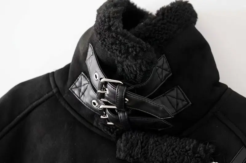 Autumn and Winter Suede Locomotive Jacket Women's Plus Velvet Thick Warm Windproof Capless Zipper Fashion Jacket