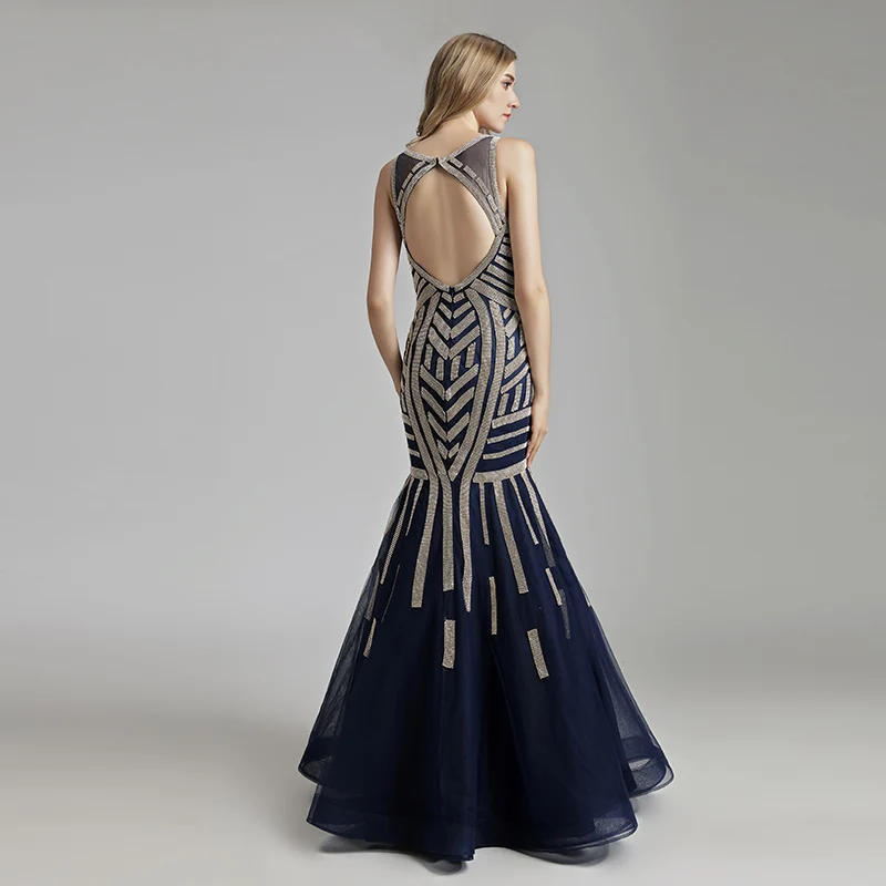 Robe De Soiree, Длинные вечерние платья, Русалка, круглый вырез, без рукавов, бисер, кристалл, вечерние платья, vestidos de fiesta de noche LSX493
