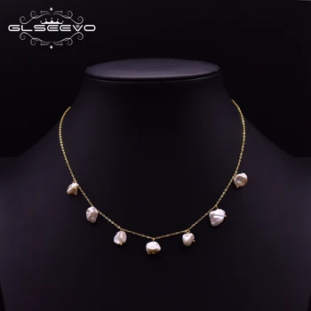 

GLSEEVO Original Design 925 Sterling Silver Natural Baroque Pearl Minimalism Necklace For Women Wedding Jewelry Collares GN0219