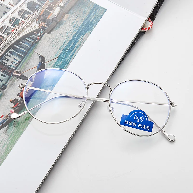 New Men Vintage Anti Blue light Glasses Frame Round Women Lens Myopia Optical Mirror Simple Metal Anti-blue Clear Eyewear - Frame Color: C2