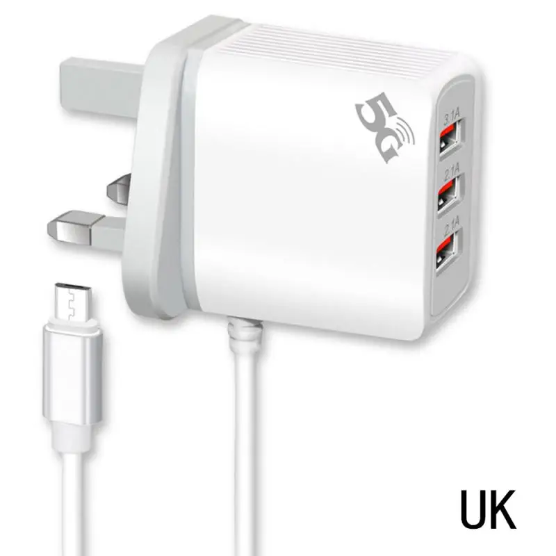Штепсельная Вилка EU/US 3 порта Быстрая зарядка 0 USB зарядное устройство настенный