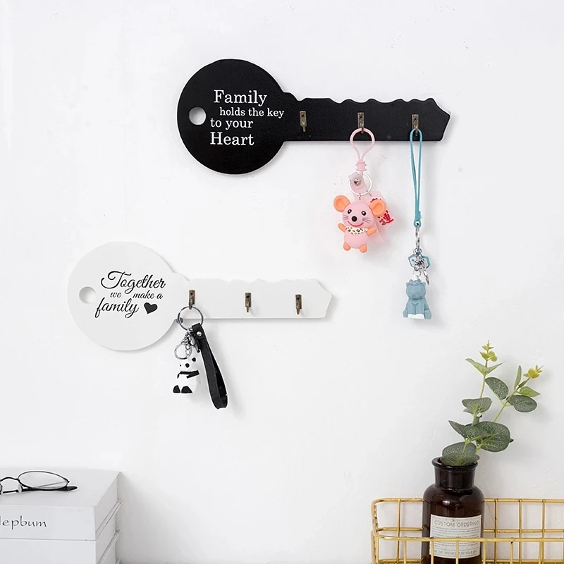 

Retro Wood Key Holder Wall Mount Hooks Keys Shape Storage Rack Hanger Decor Hanging Gifts Home Entrance Door Wall Organizer