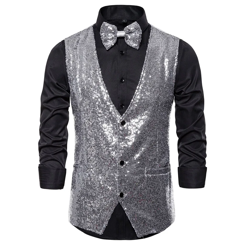 Блестками Для мужчин костюм жилет Slim Fit вечерние Для мужчин жилет без рукавов chalecos para hombre d91212