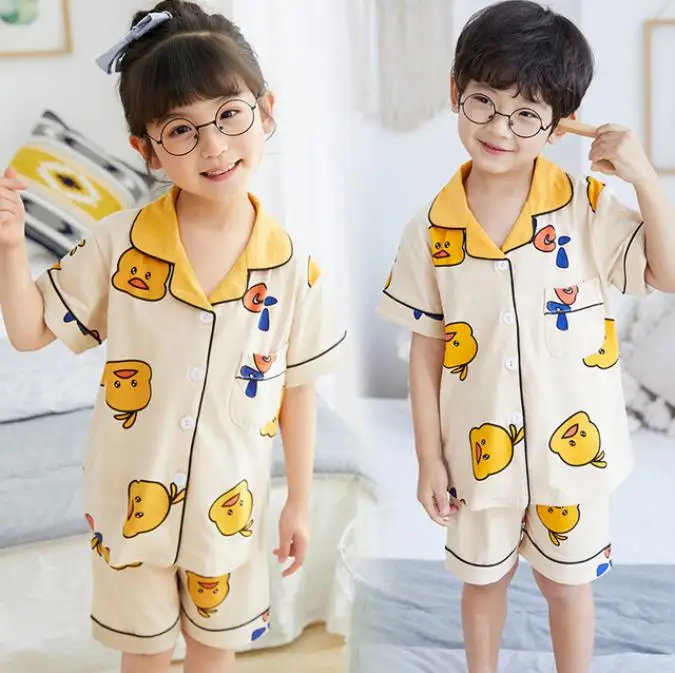 Roupas de Verão Bebê Meninos Meninas Dormirwear Macio Moda Crianças Conjuntos Pijamas Topos Shorts 2 Pçs Algodão Cardigan Outfits 2-12y