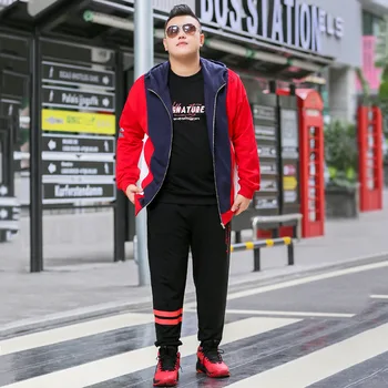

Hoodies Wei Pants Suit Male Plus Fat Plus Size Fat Man Fat Loose Cardigan Trousers Match One Set Super