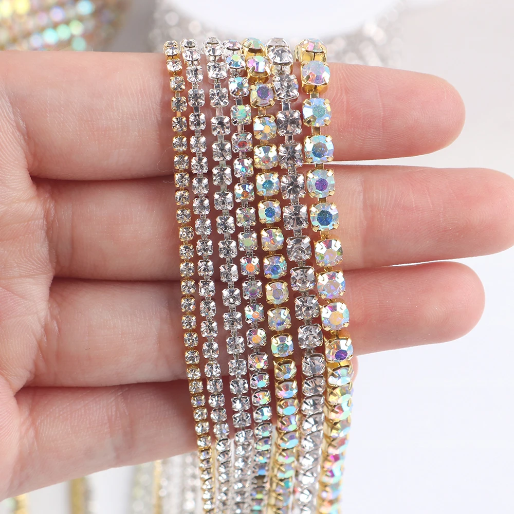 

1Yard SS6-SS16 Sew On Crystal Rhinestone Trimming Chain Sewing Glue-On Chains For Clothes Garment Accessories