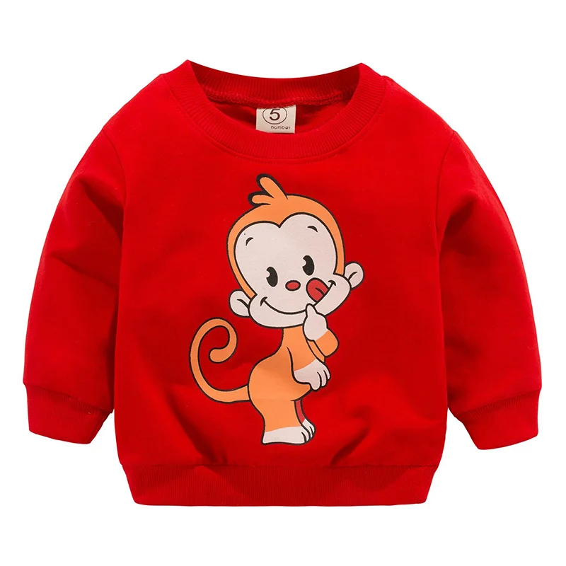 red monkey Новые свитшоты для маленьких мальчиков и девочек; сезон осень-весна; хлопковые толстовки с героями мультфильмов; топы для детей; Детские футболки с длинными рукавами; блузка; одежда - Цвет: red monkey