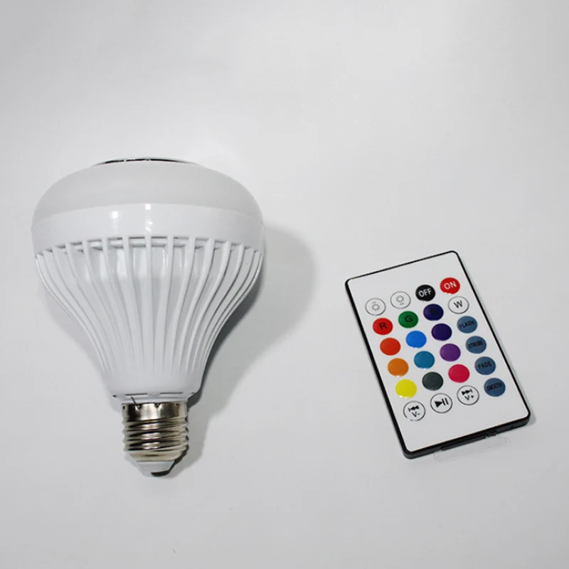 

New E27 Wireless Bluetooth Speaker 12W RGB Bulb LED Lamp 110V 220V Smart Led Light Music Player Audio with Remote Control MF999