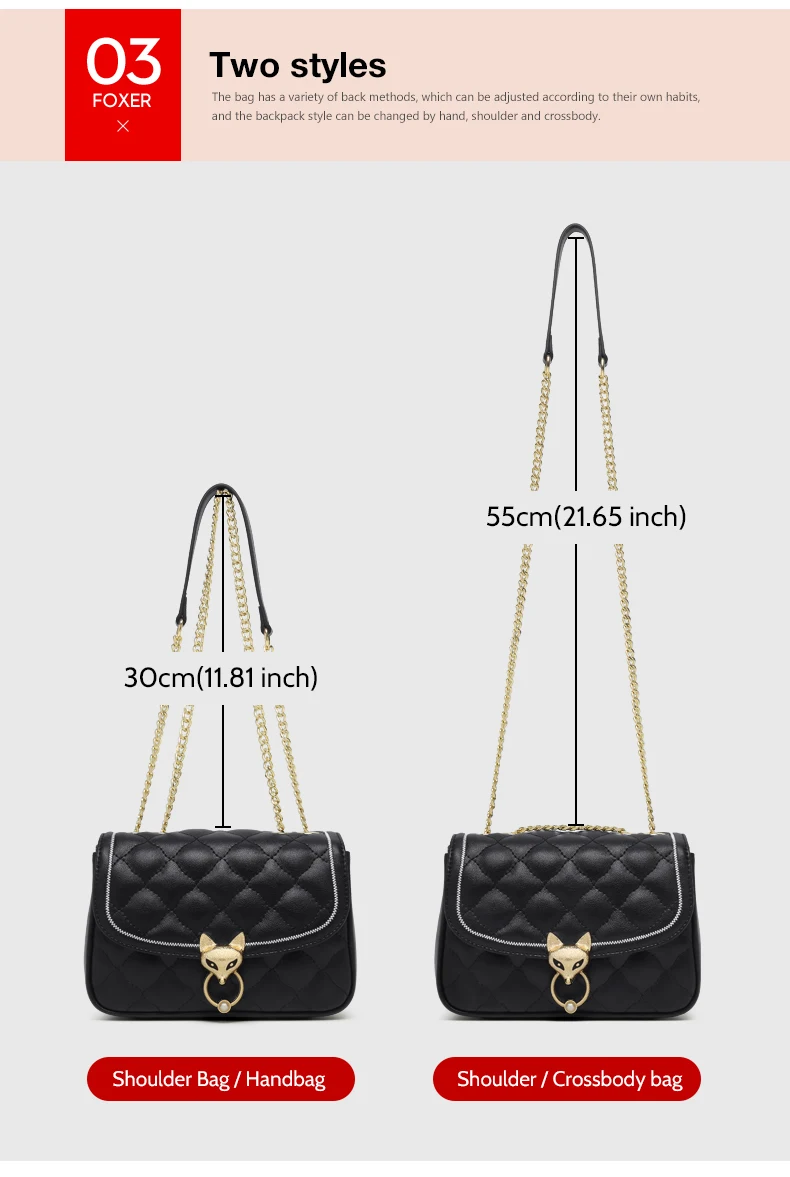 Bolsa axilas de couro foxer-split para mulheres,