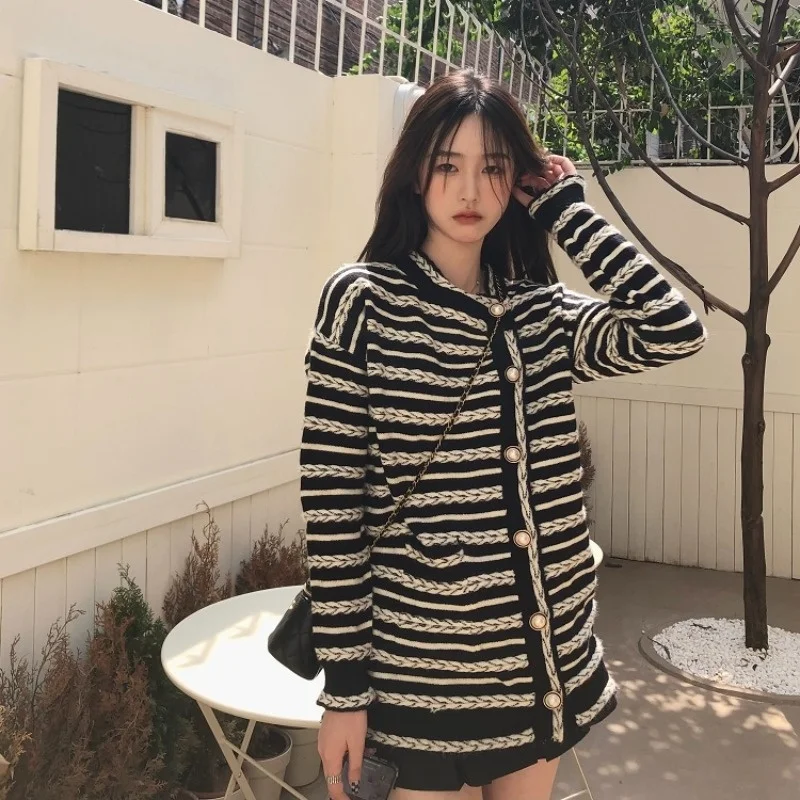 Женский полосатый свитер свободная уличная одежда в Корейском стиле нежный
