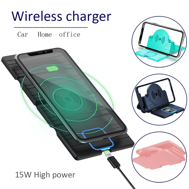 

Car Foldable Holder for Phone Ultra Thin Qi Wireless Charger Pad 15W Fast Charging Stand Portable Charger Mount Holders