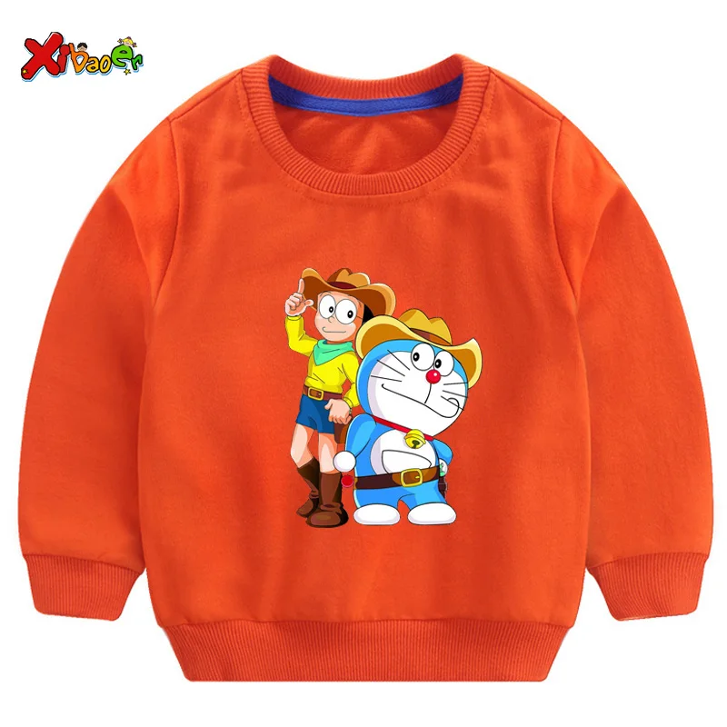 Doraemon/толстовки для маленьких мальчиков и девочек; хлопковые детские толстовки с капюшоном; детская одежда; толстовки с длинными рукавами; спортивная одежда для малышей; детская одежда