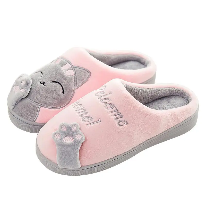 Pink Grey Женские тапочки; коллекция года; теплая зимняя обувь; женские домашние шлепанцы без застежки с рисунком кролика; домашние тапочки; женские вьетнамки - Цвет: Pink Grey