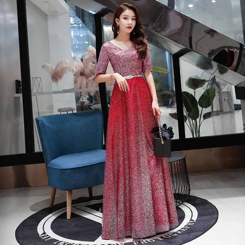 Cheongsam сексуальное женское длинное роскошное вечернее платье с блестками Новинка современное платье Qipao с поясом мягкое плиссированное платье
