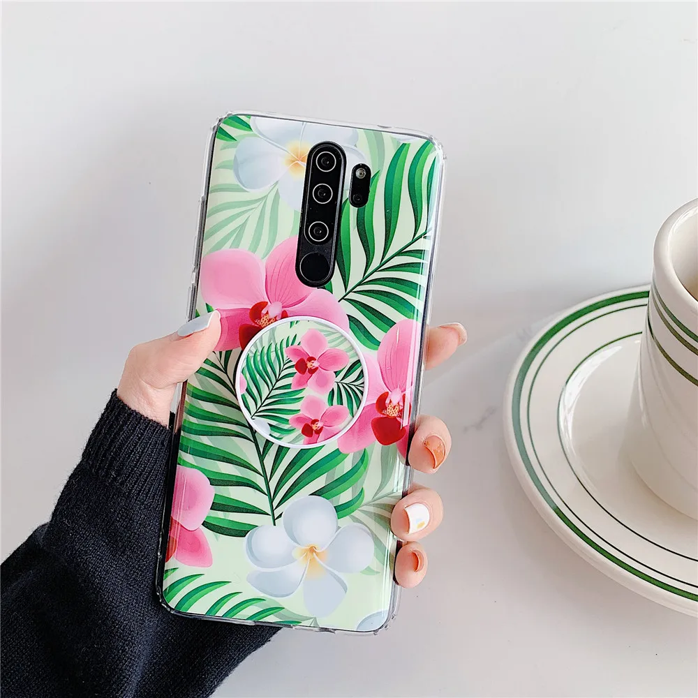 Для Redmi Note 8 глянцевый чехол с цветком и держателем-Подставкой Мягкий чехол для Xiaomi Redmi Note 5 задняя крышка для Redmi Note 6 7 Pro - Цвет: KH2