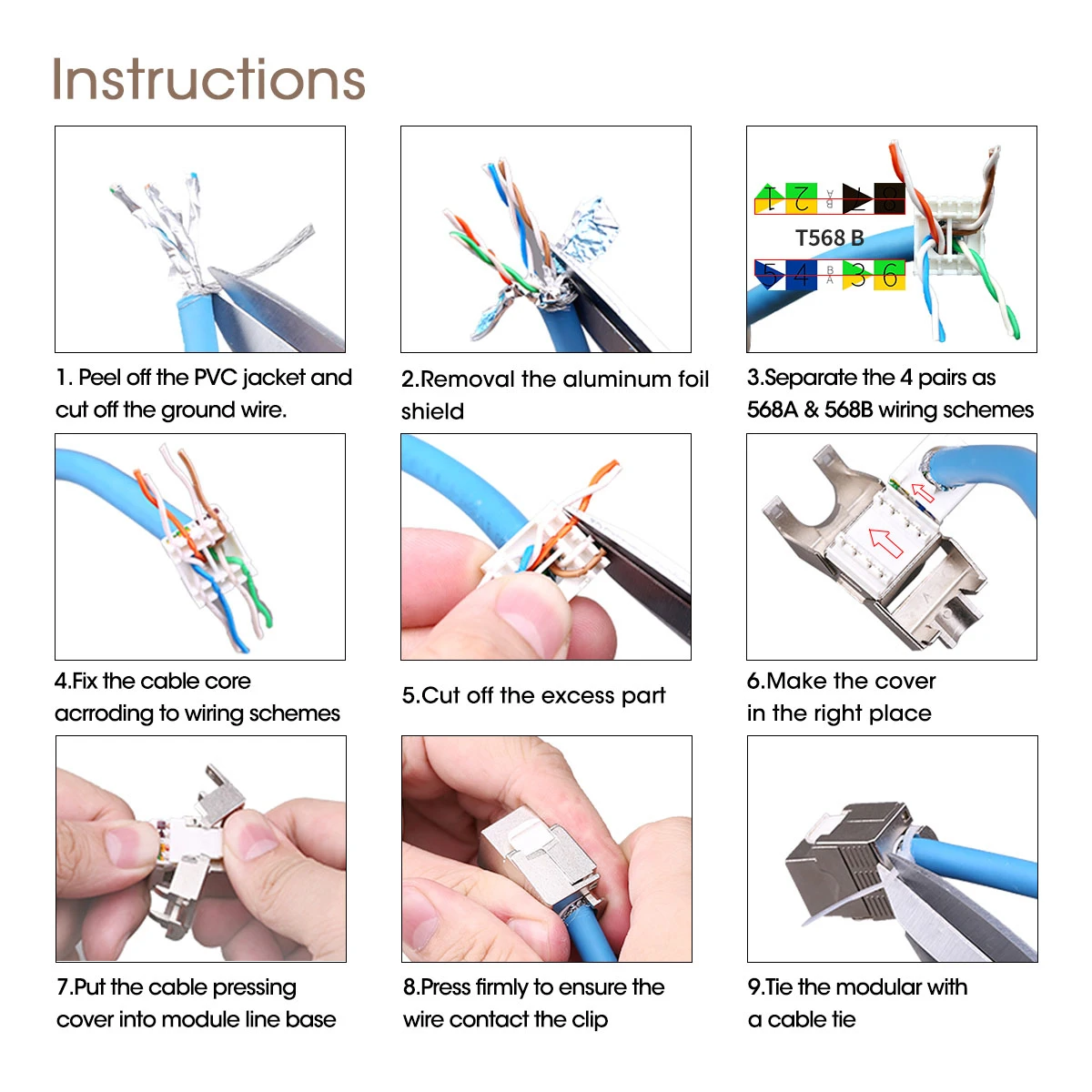 RJ45 CAT 7 инструмент-меньше STP экранированный Keystone Jack, AMPCOM самоблокирующийся Cat7 Keystone цинковый сплав модуль муфта адаптер настенная пластина