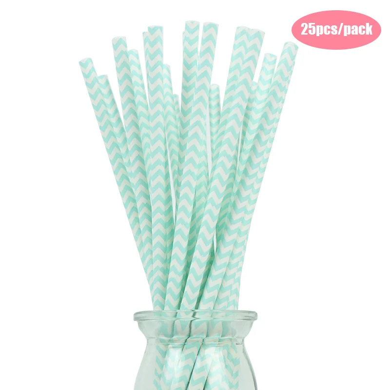 Light Blue Wave LINVIERLOVE 25 шт. красочные волнистые бумажные соломинки для свадьбы, дня рождения, одноразовые соломинки, праздничные вечерние украшения - Цвет: Light Blue Wave