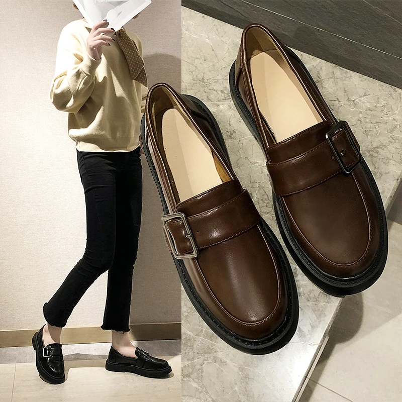 

Retro Woman Shoes Oxfords Women's Flats All-Match Autumn Casual Female Sneakers Round Toe Soft Modis British Style Leather