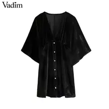 Женское элегантное платье vadim, бархатное мини-платье с v-образным вырезом, рукавом до локтя, пуговицами, трапециевидные вечерние платья для клуба, женские повседневные платья, vestidos QD058