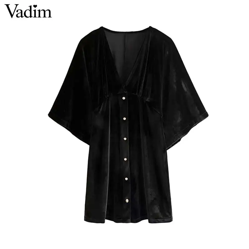 Женское элегантное платье vadim бархатное мини-платье с v-образным вырезом рукавом