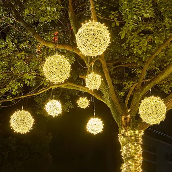 

Big Rattan Lantern Ball Christmas String Light Outdoor Sepak Takraw Tree Hanging Garland Light For Garden Wedding Holiday Decor