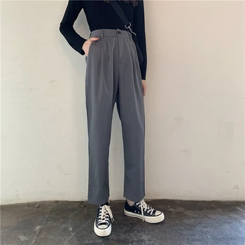 

Spring Summer 2020 New Korean OL Style Women Straight Pants Pockets High Waist Elegant Office Lady Casual Chic Pants Female