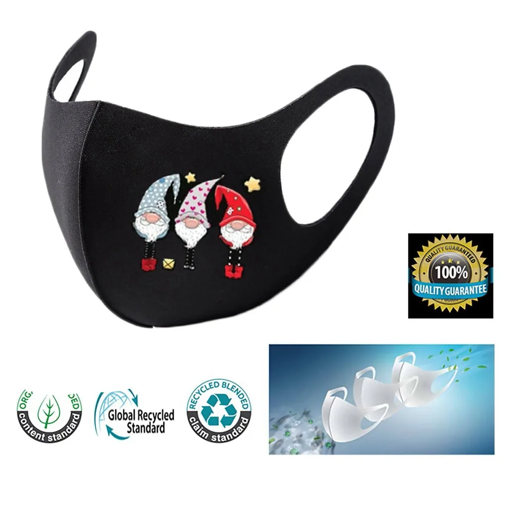 Christmas Prints Mask Adult Reusable Colorful Fabric Face Xmas Print Unisex Neutral Washable Masks Earloop Bandage Masques