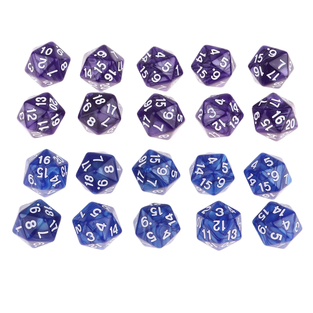 Pack of 20 Dungeons D&D Role Playing Games Twenty Sided D20(1-20) Dice, 2 Color