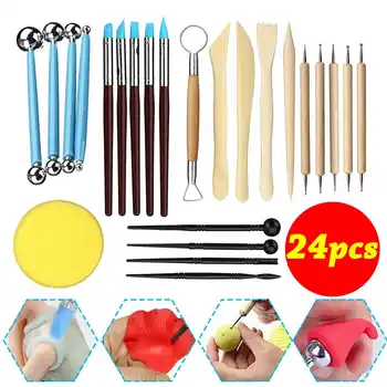 

24 Pcs Clay Sculpting Tools Set Ball Stylus embossing Pottery & Ceramics Tools DIY Arts Crafts lines Carving Modeling Tool gift