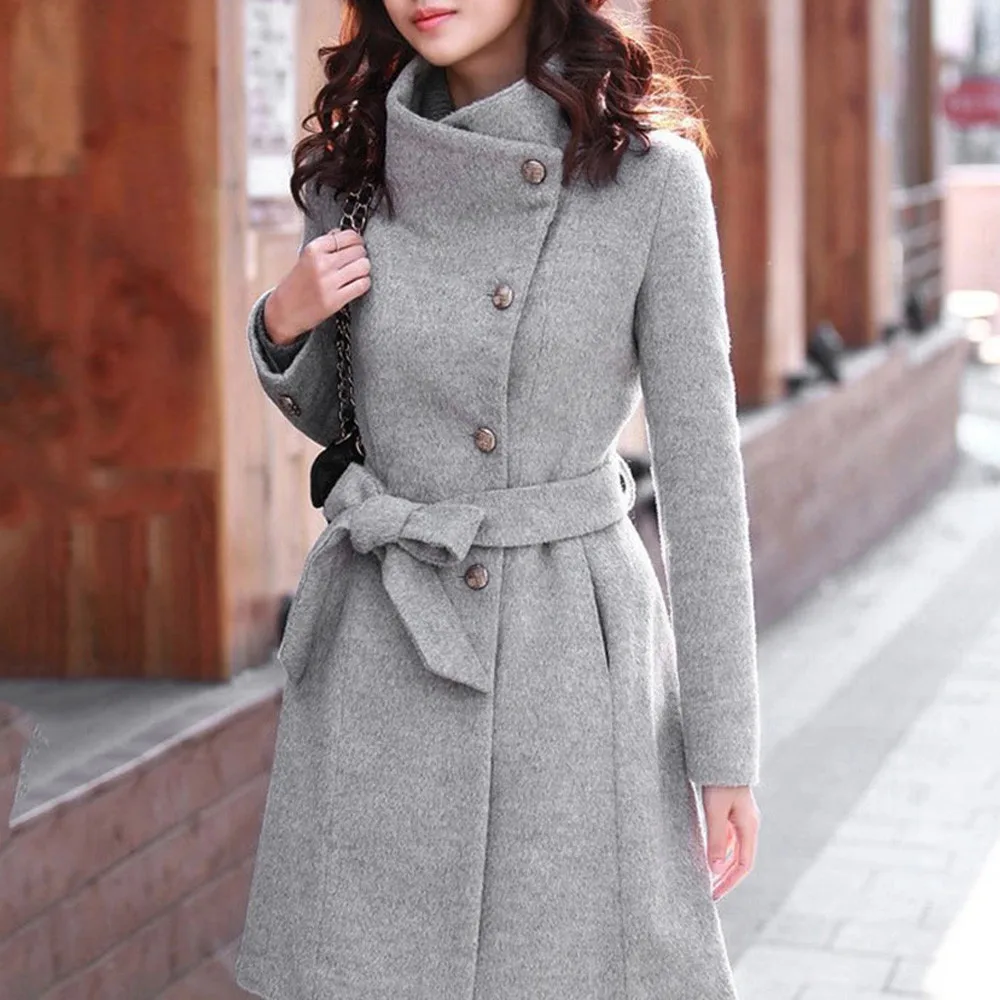 Женская модная куртка женская Зимняя шерстяная куртка с отворотом Тренч куртка с длинным рукавом Верхняя одежда