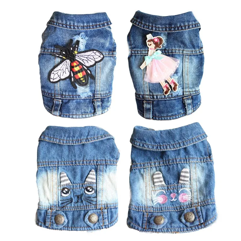 

Embroidery Design Cat Dog Clothes Denim Pet Puppy Vest Cowboy Summer Jacket for Chihuahua Teddy Costume Bee Fly Dogs Coat