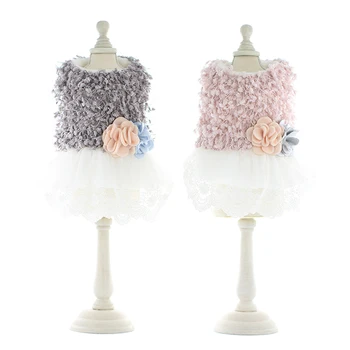 

Autumn Clothes for Dogs Flower Dog Dress Coat Tulle Lace Fleece Inside Warm XS S M L XL