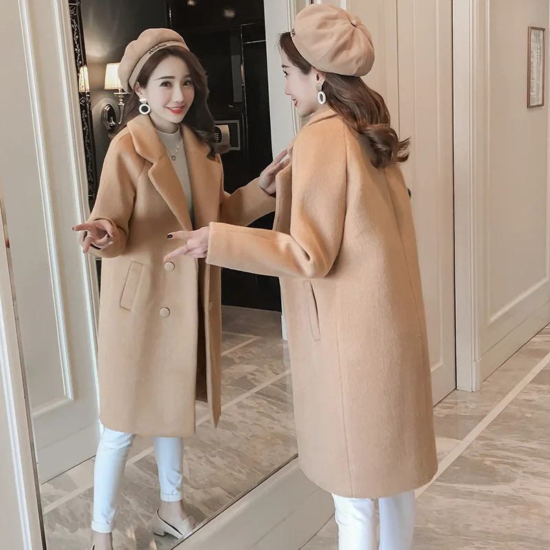 Women Winter Coats Autumn and Winter Coat New Large Size Pink Wool Coat Thick Long Coat Female - Цвет: Camel