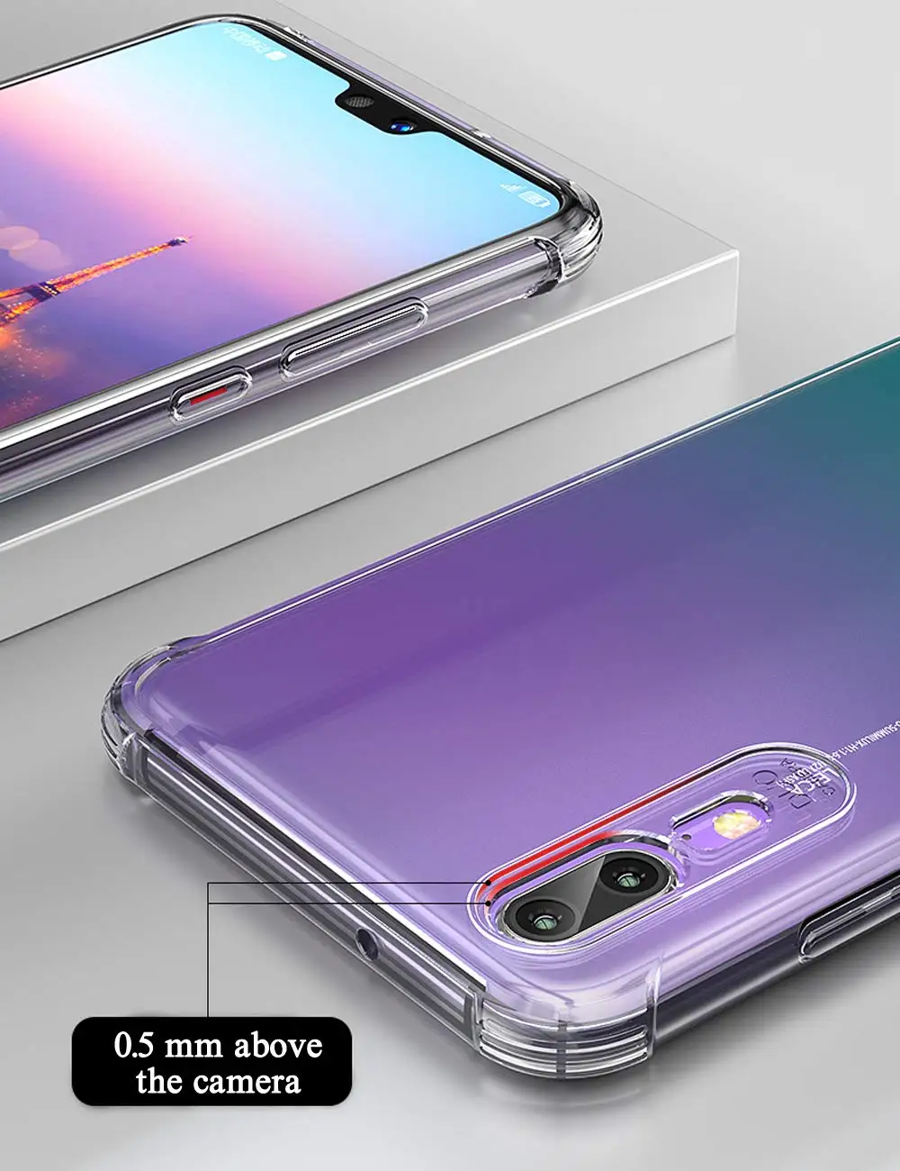 Чехол для huawei P20, амортизационный бампер, HD прозрачный