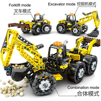 

Engineering Forklift Truck Building Blocks Car Technic Bricks Grab Excavating Machine City Engineering Vehicle Toys Children