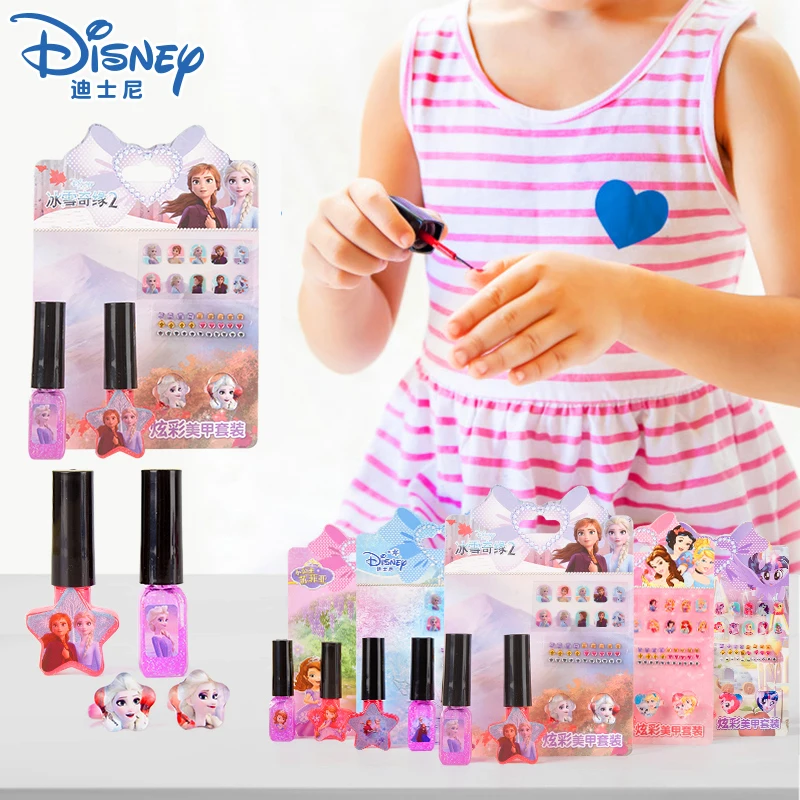 

Disney Frozen 2 Princess Girls Nail Stickers Makeup Toys Set Washable Nail Polish Sofia Pony Pretend Play Toy Kids Small Gift