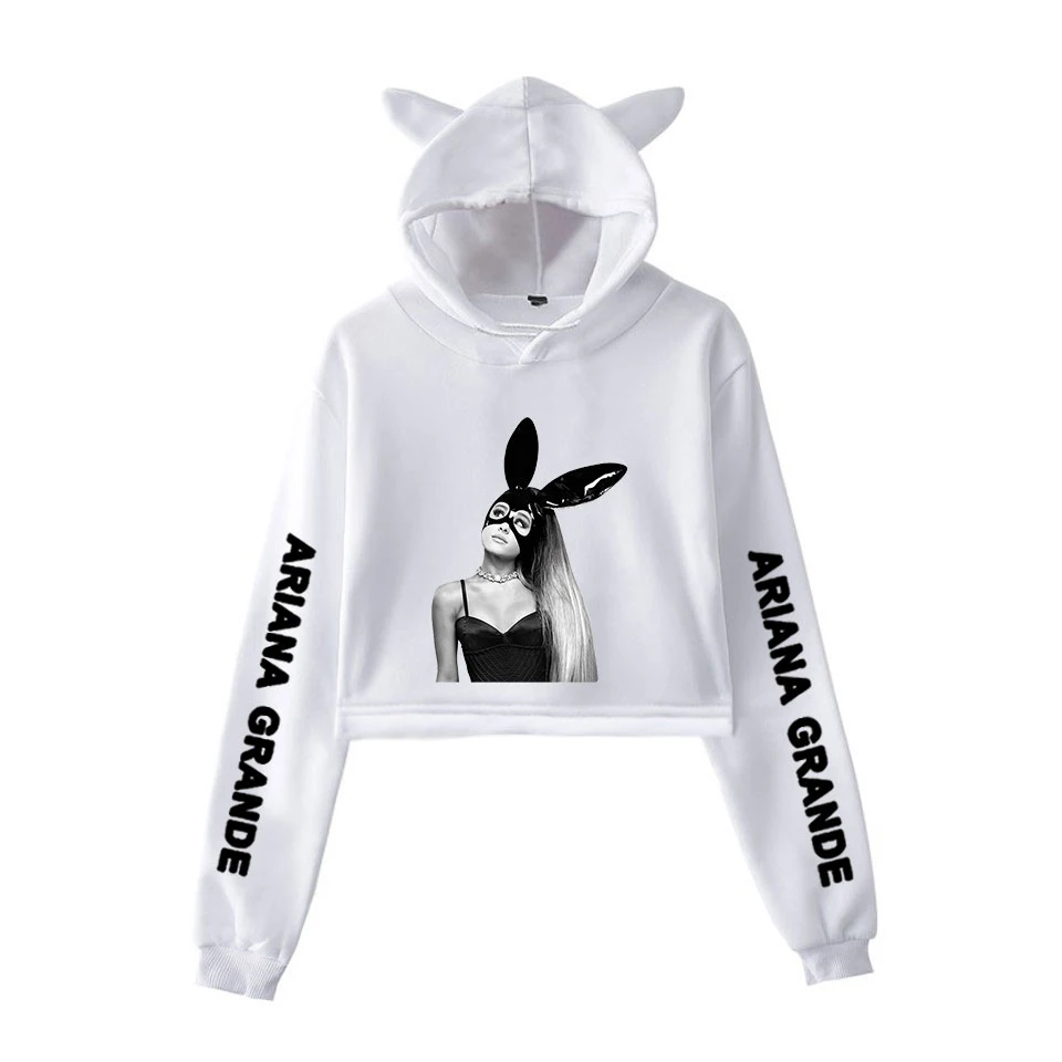 Harajuku Ariana Grande модный короткий свитшот с кошачьими ушками сексуальный пуловер с капюшоном Kpop женские топы пальто
