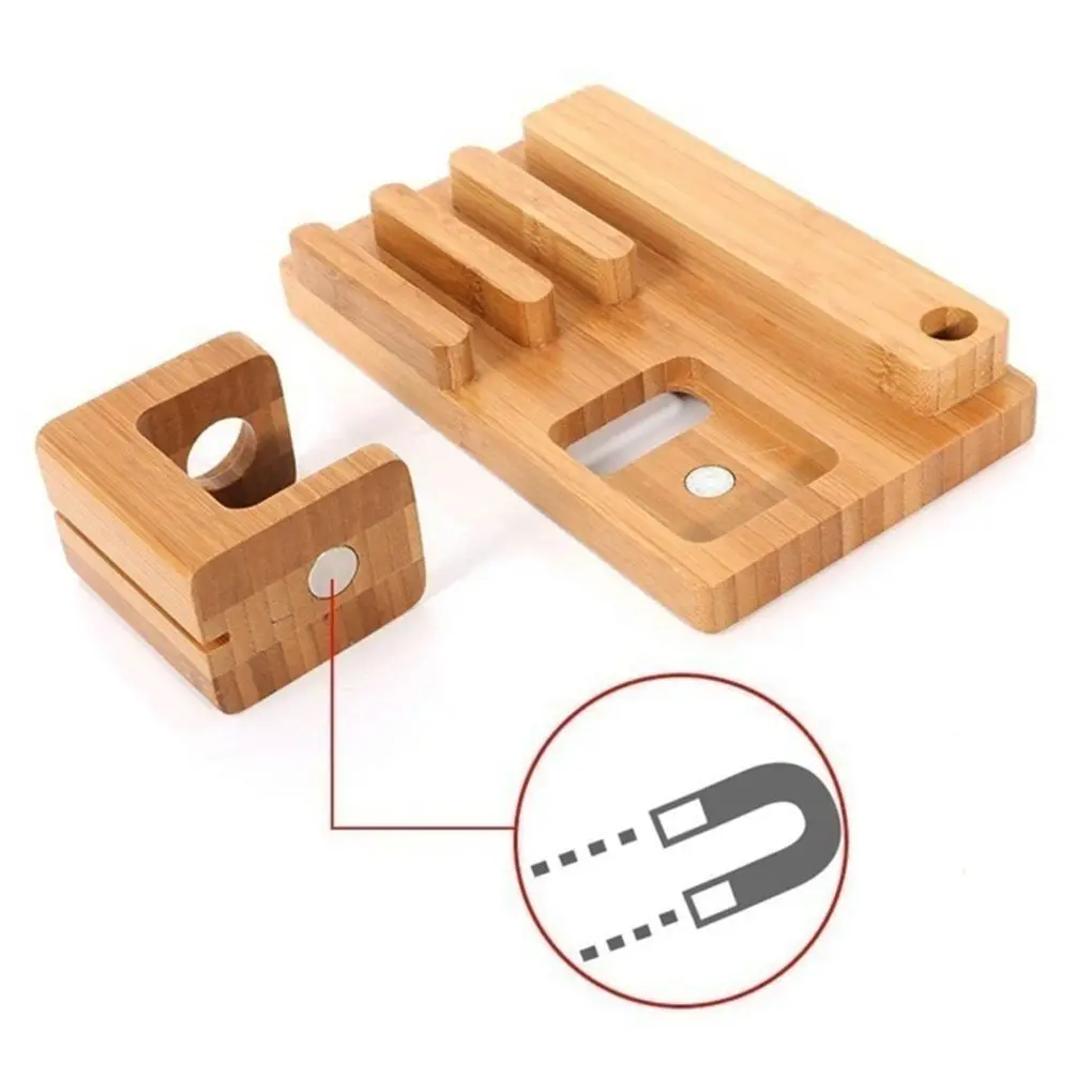 Elenxs 4 usb порта бамбуковая зарядная станция держатель для телефона деревянный органайзер для планшетов подставка для часов зарядное устройство