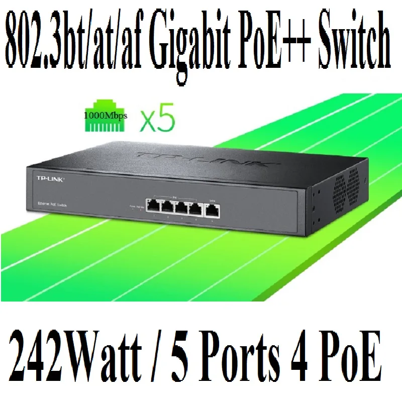 

IEEE 802.3bt/at/af 5 Ports PoE++ Gigait Switch with 4PoE ports 5-port PoE 1000M Switch 1* uplink RJ45 Gigabit Port Max PoE 242W