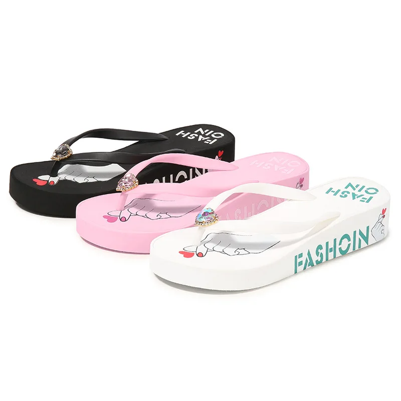 

2019 New Style Summer Creative Shaking English Celebrity Style Women's Sandals Slanted Heel Thick Bottomed Semi-high Heeled Flip