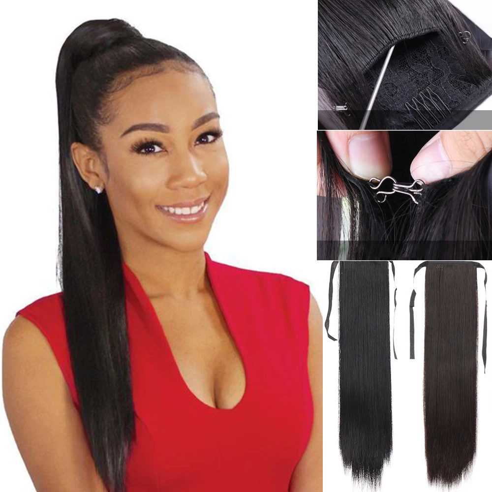 Synthetic Hair Fiber Heatresistant Straight Hair With Ponytail Fake