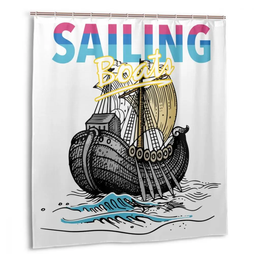 

CHARM HOME Sailing Boats Colorful Captain Plastic waterproof Shower Curtain 66x72 In Customized Bathroom Waterproof Polyester