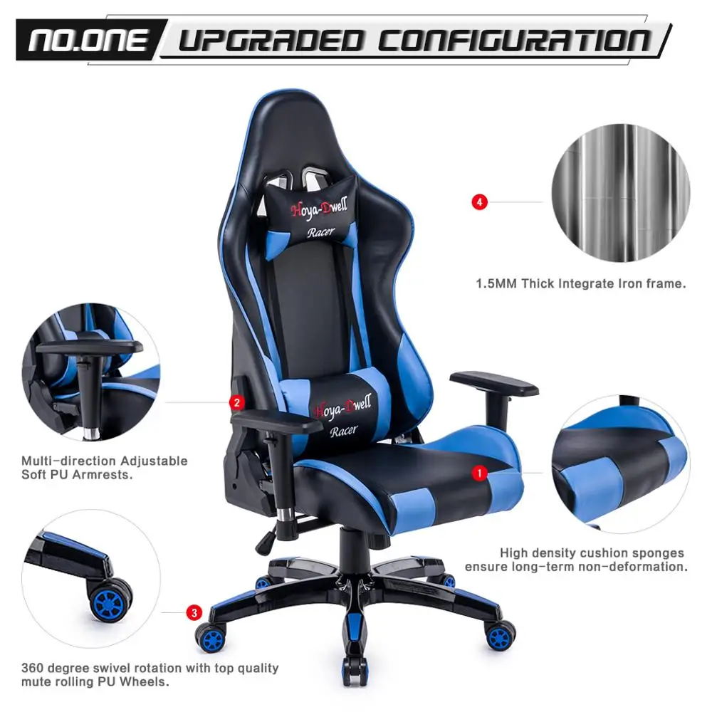 Ehomebuy Gaming Chair Office Chair High Back Racing Chair Reclining Ergonomic Adjustable Swivel Task Chair with Headrest Ehomebuy Gaming Chair Office Chair High Back Racing Chair Reclining Ergonomic Adjustable Swivel Task Chair with Headrest