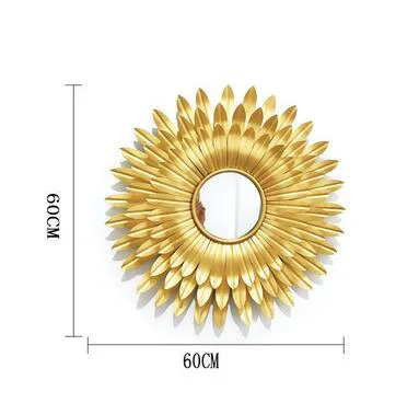 American Light Luxury Wrought Iron Gold Sun Flower Decorative Mirror Wall Hanging Pendant Aisle Background Wall Mural Crafts Art - Цвет: 60CM