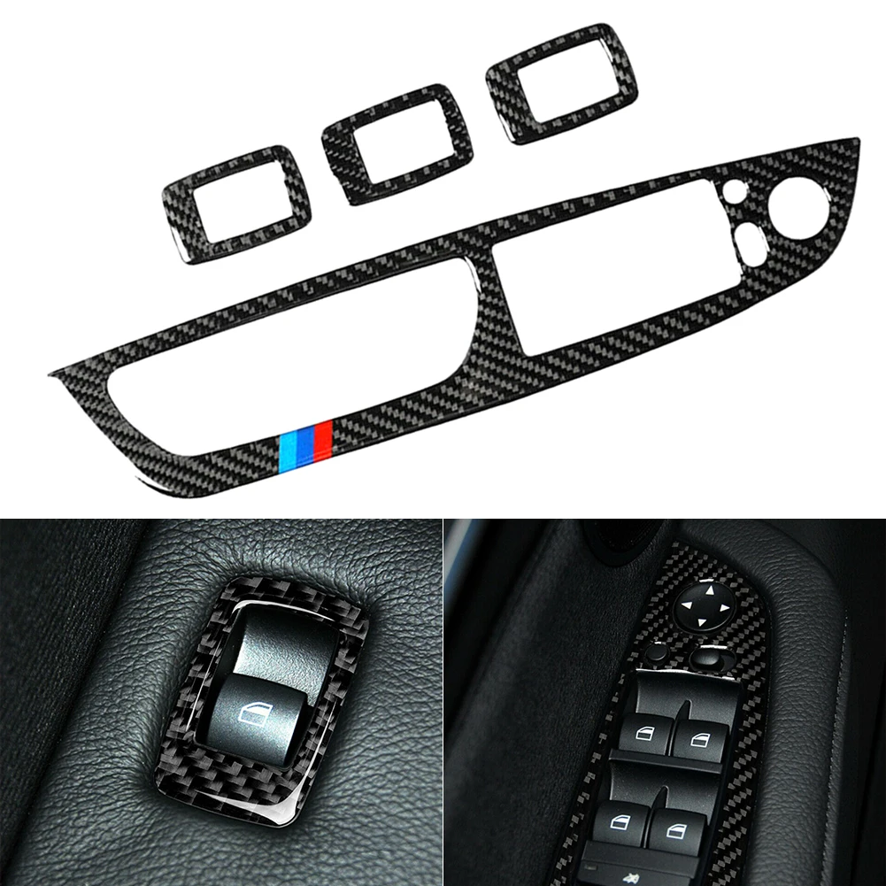 

For BMW X5 E70 X6 E71 Carbon Fiber Door Window Panel Button Frame Cover Trim