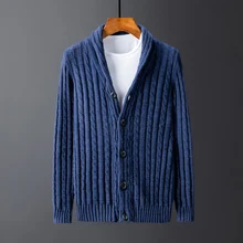 Autumn New Cotton Cardigan Men Warm Fashion Solid Color Casual V-neck Knit Sweater Jacket Street Wild Loose Sweter Clothes M-4XL